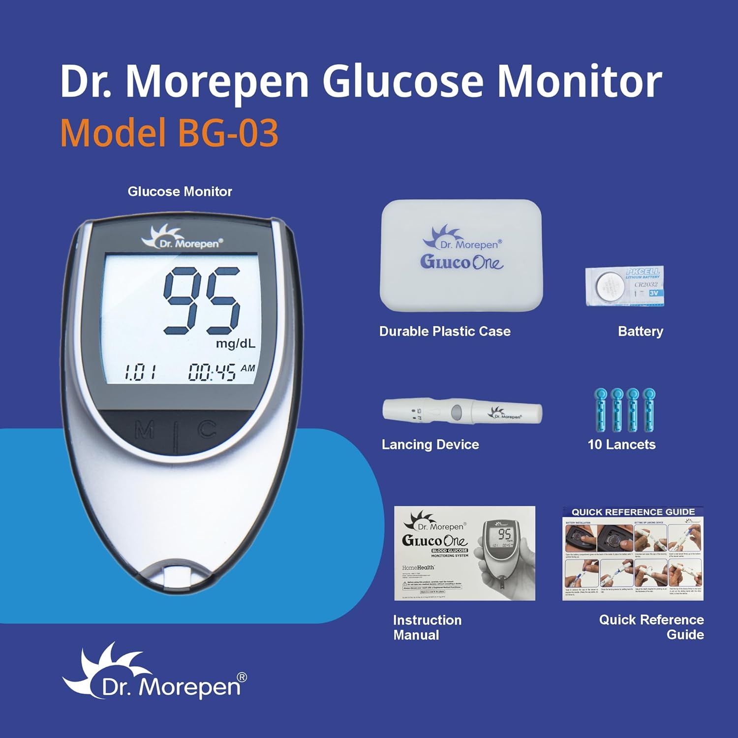 Dr. Morepen GlucoOne BG 03 Rapid Auto-Coding Blood Glucose Monitor 25 Strips