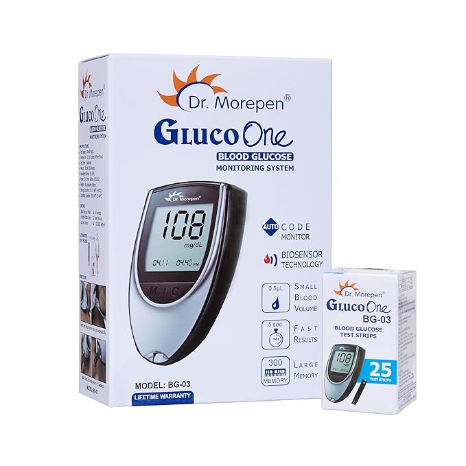 Dr. Morepen GlucoOne BG 03 Rapid Auto-Coding Blood Glucose Monitor 25 Strips