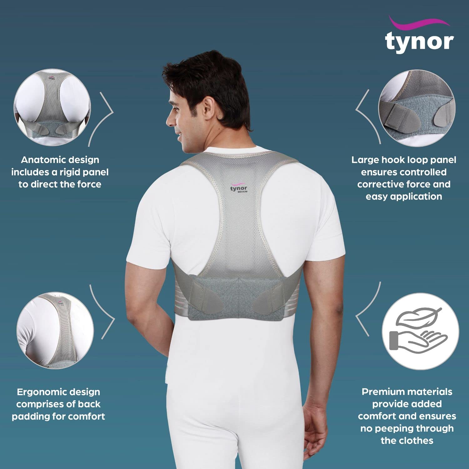 Tynor Posture Corrector for Men Women, Adjustable Back Support Belt, Comfortable Wear