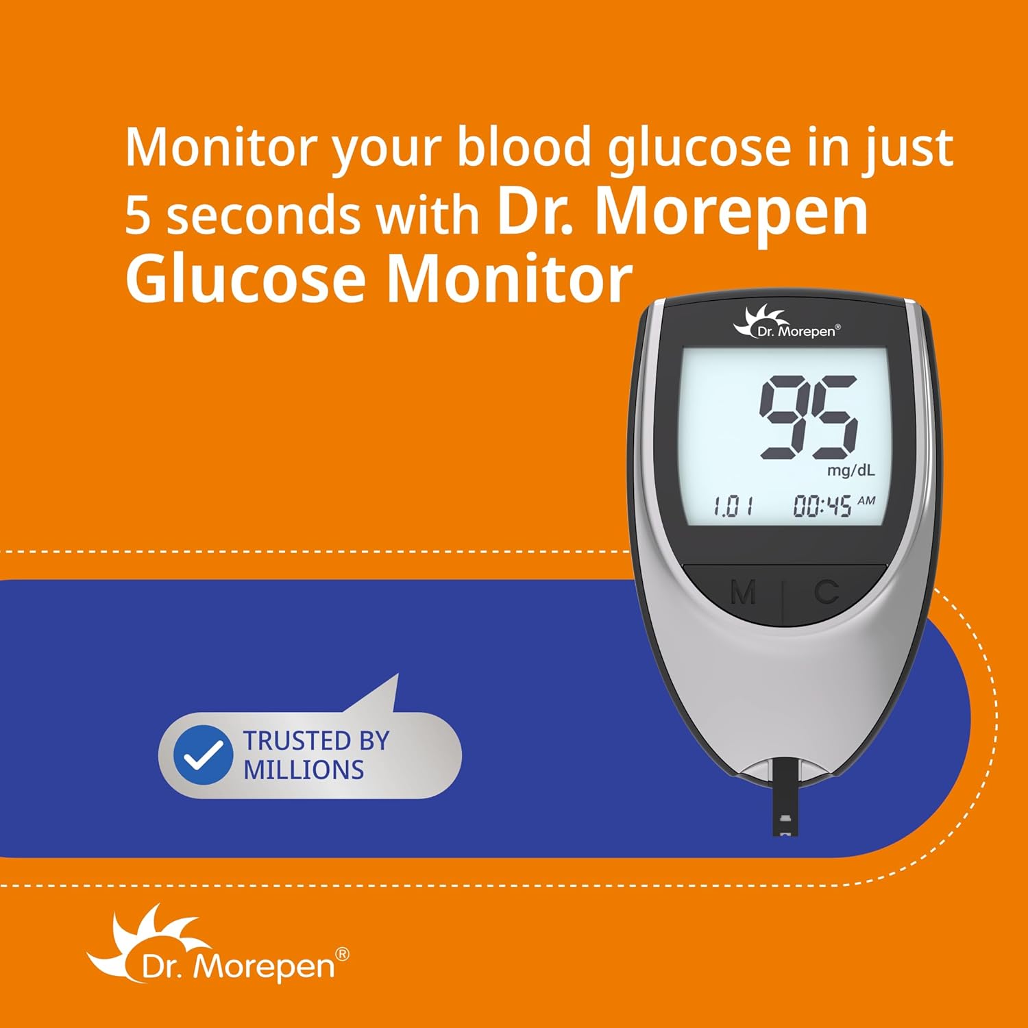 Dr. Morepen GlucoOne BG 03 Rapid Auto-Coding Blood Glucose Monitor 25 Strips
